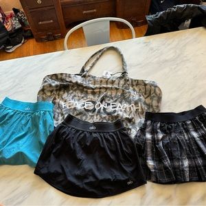 Lot of 3 ALO Tennis Skirts & Tote Bag